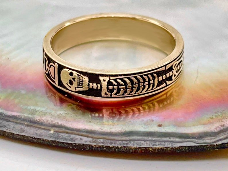 Yellow Gold Gothic Ring, Memento Mori Jewelry, Mourning Ring, Skeleton Ring, memorial ring, Free Inside Ring Engraving image 6