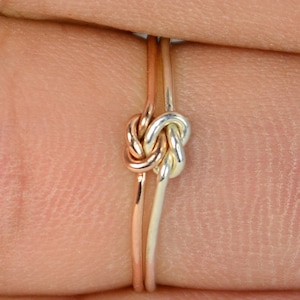 Dainty Silver and Rose Gold Double Knot Ring, Love Ring, Love Knot Ring, BFF Ring, Bridal Ring, Promise Ring, Mother Daughter Ring image 2