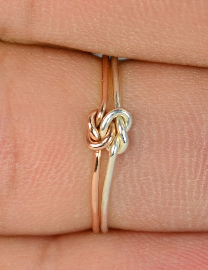 Dainty Silver and Rose Gold Double Knot Ring, Love Ring, Love Knot Ring, BFF Ring, Bridal Ring, Promise Ring, Mother Daughter Ring image 2