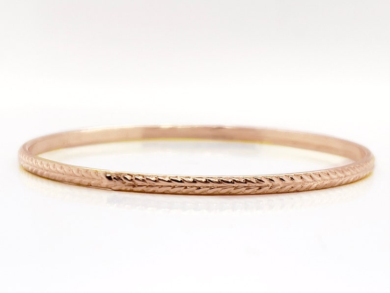 Wheat Pattern Bangle, Solid Rose Gold Not Hollow 2.5mm Choose 10K, 14K, 18k, or 22k Solid Gold Bangle Bracelet, Rose Gold image 3