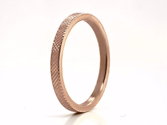 2mm Flat Florentine Finish Rose Gold Ring 10k, 14k, or 18k, Solid 
