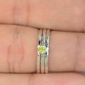 Classic Sterling Silver Topaz Ring, 3mm Silver solitaire, Yellow Ring, Silver jewelry, November Birthstone, Mothers Ring, Silver band 画像 2