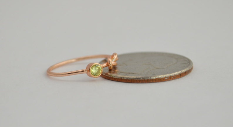 14k Rose Gold Peridot Infinity Ring, 14k Rose Gold, Stackable Rings, Mothers Ring, August Birthstone, Rose Gold Infinity,Rose Gold Knot Ring image 3