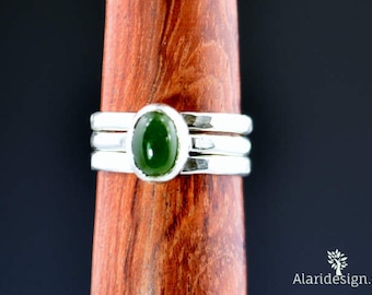 Silver Jade Ring,  Jade Ring, Pure Jade Ring, Jade Jewelry, Green Ring, Natural Jade, Stacking Ring, Gemstone Ring, Nephrite Jade