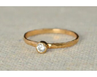 Classic Rose Gold Filled CZ Diamond Ring, solitaire, solitaire ring, rose gold filled, April Birthstone, Mothers Ring, gold band, White Ring