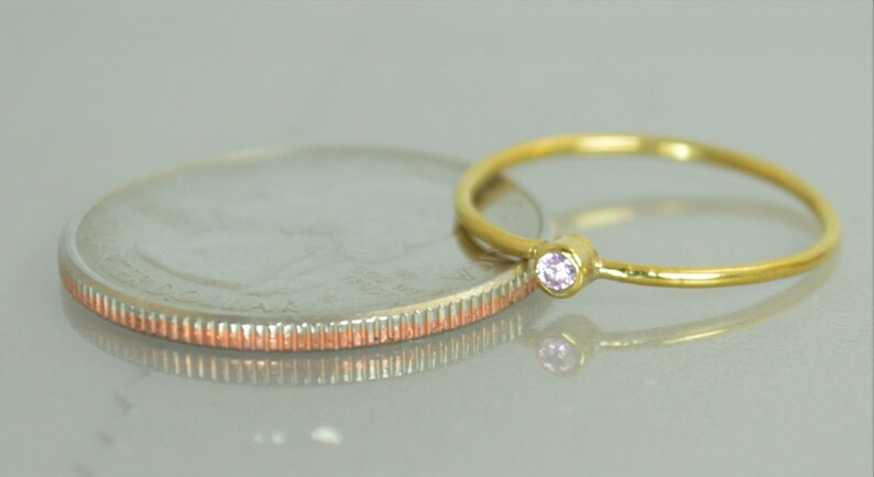 Tiny Pink Tourmaline Ring, Solid Gold Tourmaline Ring, Pink Tourmaline Stacking Ring, Pink Mothers Ring, October Birthstone, Tourmaline Ring image 3