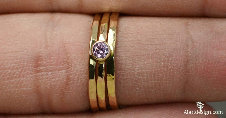 Classic Solid 14k Gold Pink Tourmaline Ring, 3mm gold solitaire, solitaire ring, real gold, October Birthstone, Mother Ring, Solid gold band image 2
