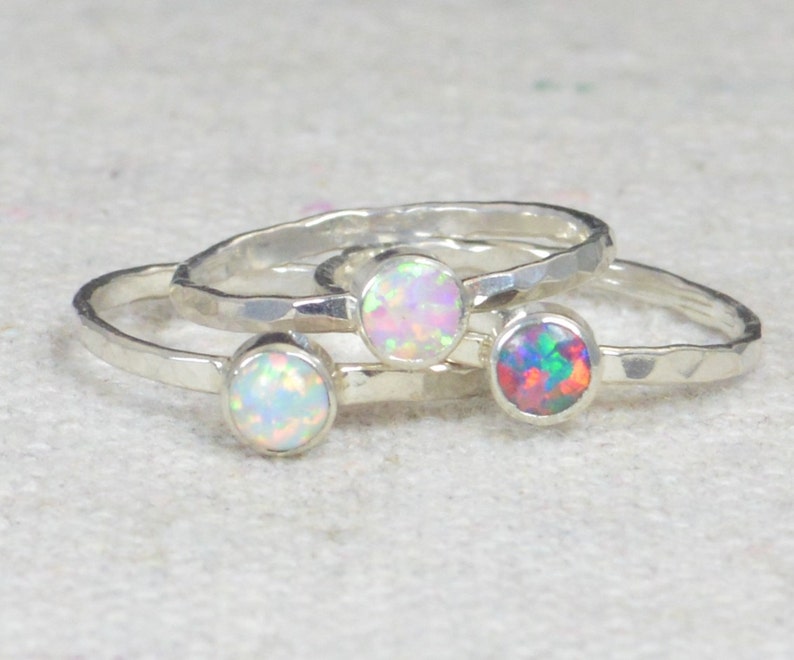 Grab 3 Small Opal Rings, Opal Ring, Opal Jewelry, Stacking Ring, October Birthstone Ring, Opal Ring, Mothers Ring image 1