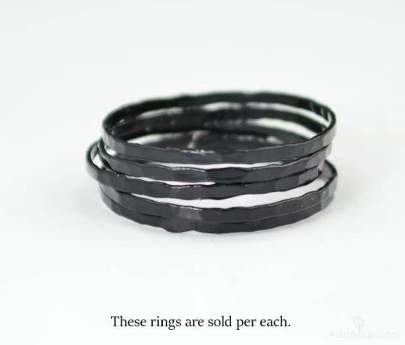 Super Thin Black Silver Stackable Rings, Black Ring, Stack Rings, Black Stacking Rings, Black Jewelry, Thin Black Ring, Gothic Ring,black image 1