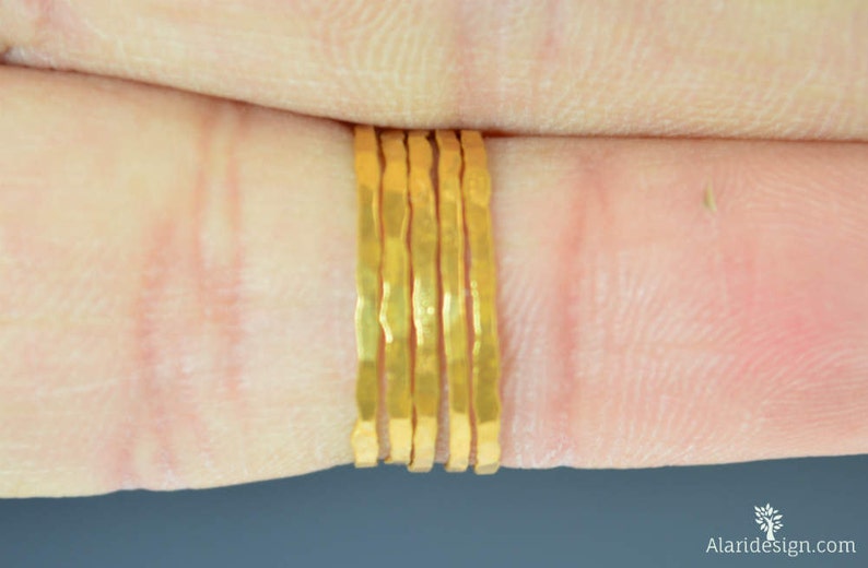 24k Gold Vermeil Stacking Rings, Super Thin, Gold Stack Rings, Gold Stacking Rings, Thin Gold Ring, Dark Gold Ring, 24k Gold Ring, Vermeil image 2