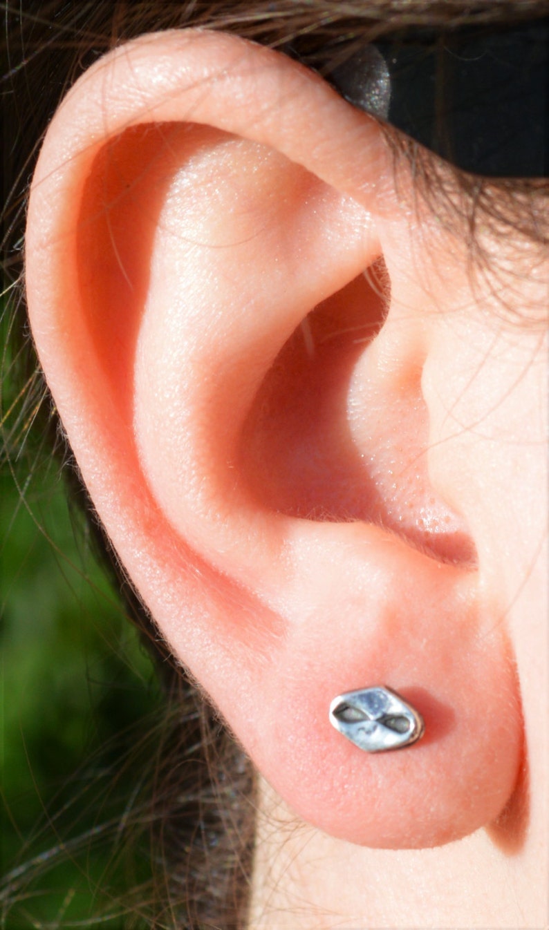 Alien Earrings, UFO Earrings, Sterling Stud Earrings, Fun Earrings, Roswell Earrings, Unique Earrings, Alien Head, Rave Earrings, Silver Ear image 1
