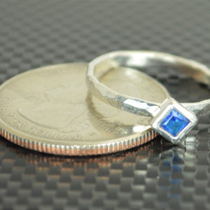 Square Blue Zircon Ring, Blue Zircon Solitaire, Blue Zircon Silver Ring, December Birthstone, Square Stone Mothers Ring, Square Stone Ring image 3