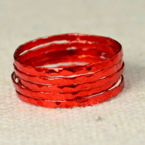 Super Thin Red Silver Stackable Rings Red Ring Stack image 2