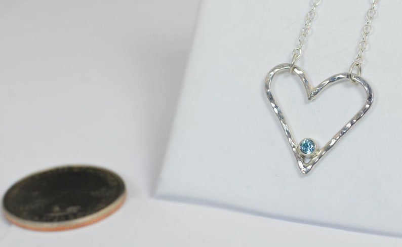 Aquamarine Heart Necklace, Sterling Silver, Mothers Necklace, March Birthstone Necklace, Aquamarine Necklace, Mother Necklace, Heart Pendant image 2