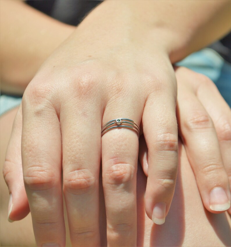 Tiny CZ Emerald Ring, Emerald Silver Ring, Minimal Silver Ring, Silver Ring Emerald, Alari, May Birthstone, Mother's Ring, Stacking Ring image 2