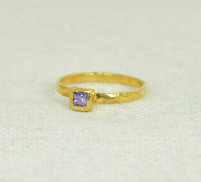 Square Amethyst Ring, Amethyst Solitaire, Gold Filled Amethyst Ring, February Birthstone, Square Stone Mothers Ring, Gold Square Stone Ring image 2