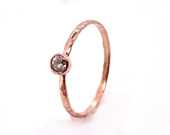 Dainty Solid 14k Rose Gold CZ Diamond Ring, 3mm rose gold solitaire, solitaire ring, Solid Rose Gold, April Birthstone, Mothers RIng