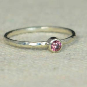 Classic Sterling Silver Alexandrite Ring, 3mm Silver solitaire, Purple Ring, Silver jewelry, June Birthstone, Mothers RIng, Silver band image 1