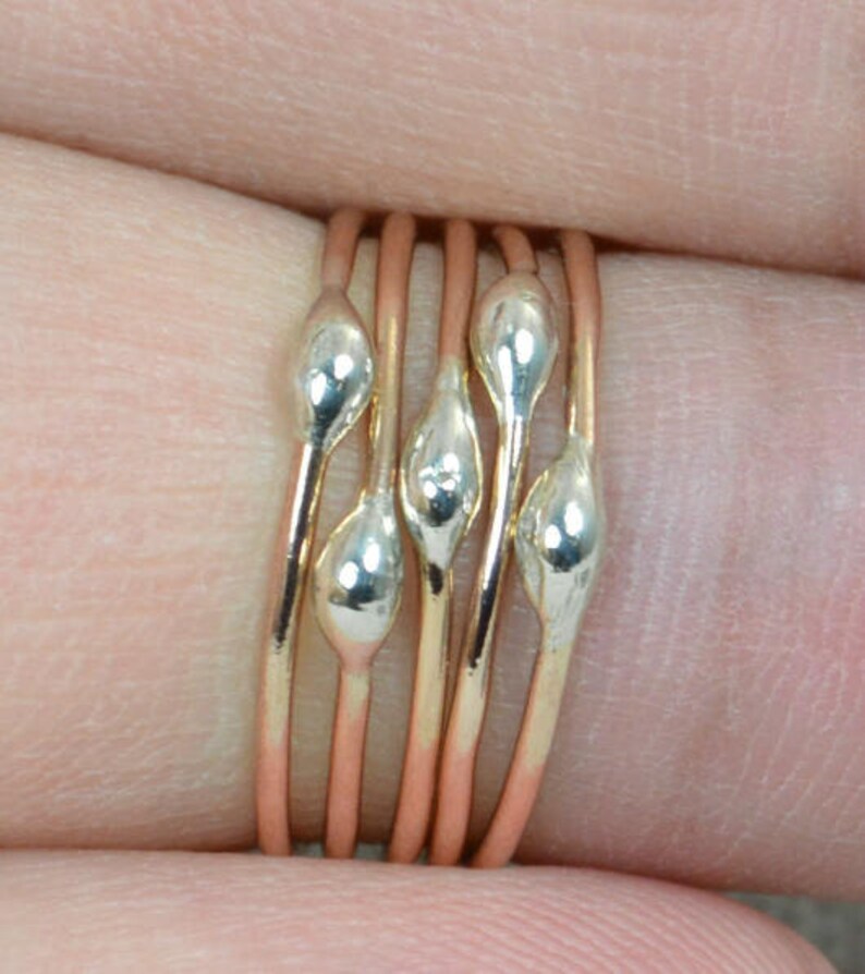 Rose Gold and Silver Dew Drop Rings, Stacking Rings, Bimetal Rings, Silver Rings, Hippie Ring, Dew Drop Rings, Unique Gold Rings, Alari image 2