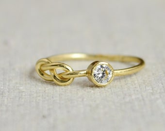 CZ Diamond Infinity Ring, Gold Filled Ring, Stackable Rings, Mother's Ring, April Birthstone Ring, Gold Infinity Ring, Gold Knot Ring