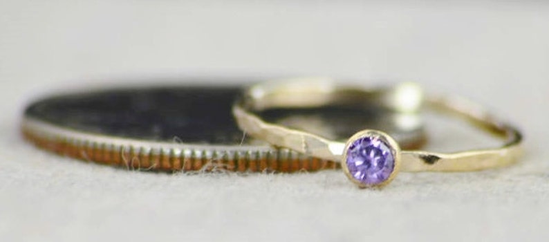 Dainty Gold Filled Amethyst Ring, Hammered Gold, Stacking Rings, Mothers Ring, February Birthstone, Amethyst Ring, Rustic Amethyst Ring image 3