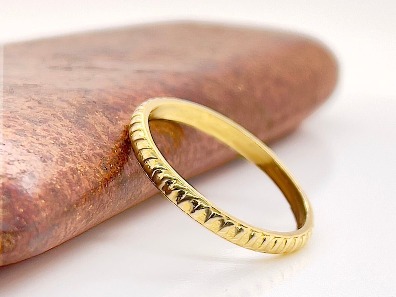 Solid Gold Coin Edge Pattern Ring 2.5mmBohemian Rustic image 1