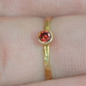 Dainty Gold Filled Garnet Ring, Hammered Gold, Stackable Rings, Mother's Ring, January Birthstone Ring, Skinny Ring, Birthday Ring, Garnet image 2