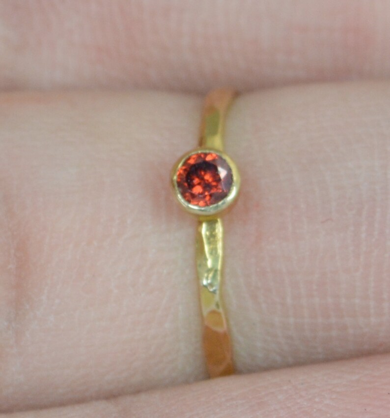 Dainty Gold Filled Garnet Ring, Hammered Gold, Stackable Rings, Mother's Ring, January Birthstone Ring, Skinny Ring, Birthday Ring, Garnet image 2