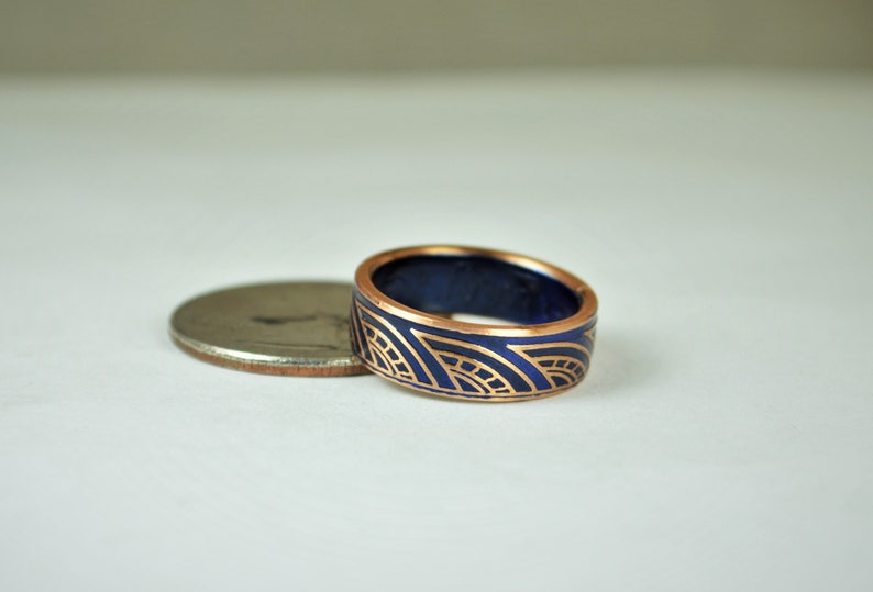 Blue Thai Coin Ring, Wave Ring, Ray Ring, Thailand Coin ring, Coin Art, Thai Art, Thailand art, Blue Ring, Bronze Ring, Coin Ring, Bronze image 3