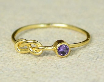 Gold Amethyst Infinity Ring, Gold Filled Ring, Stackable Rings, Mothers Ring, February Birthstone, Gold Infinity Ring, Gold Knot Ring