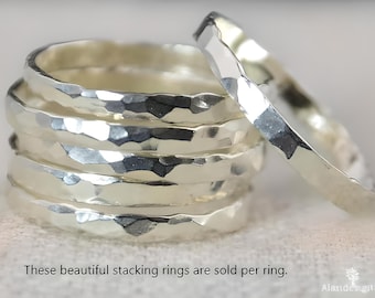 Thick Silver Stackable Ring(s), Pure Silver, Simple Silver Ring, Stacking Rings, Hammered Silver Ring, Plain Silver Band,  Silver