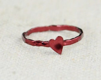 Tiny Red Heart Ring, Sterling Silver, Valentines Ring, Personalized Ring, Red Ring, Valentine's Ring, Valentines Gift, BFF Ring, Bloody