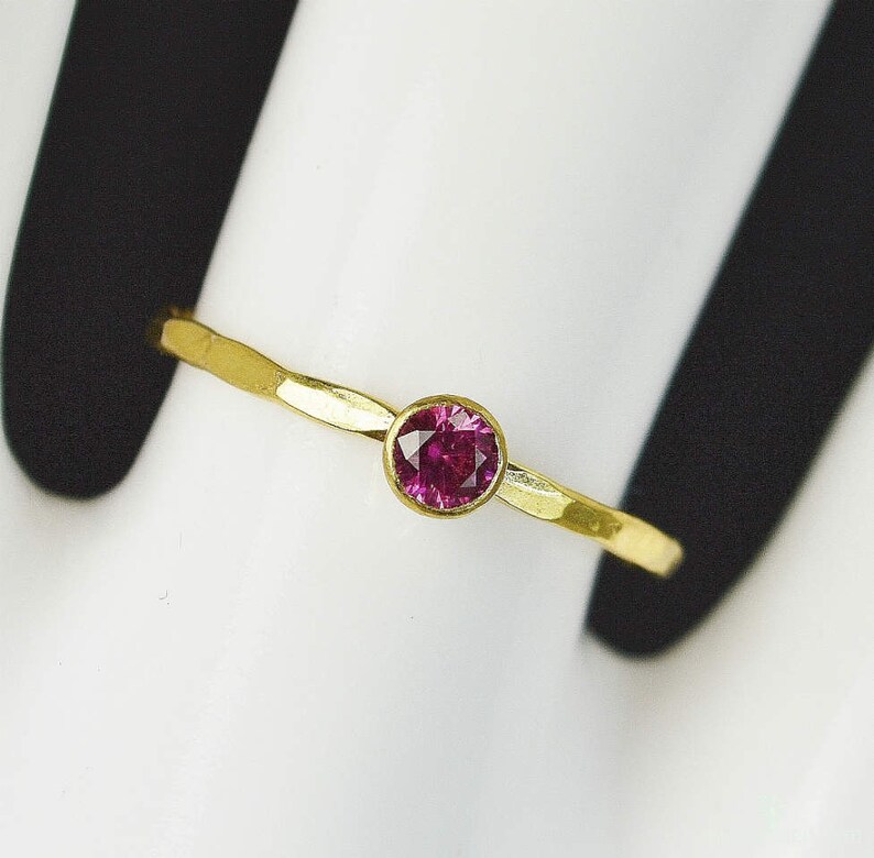 Dainty Solid 14k Gold Ruby Ring, 3mm gold solitaire, solitaire ring, real gold, July Birthstone, Mothers RIng, Solid gold band, gold image 2