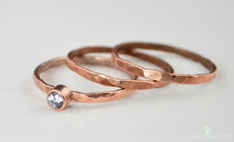 Copper CZ Diamond Ring,Classic Size, Stackable Rings, Mothers Ring, Aprils Birthstone, Copper Jewelry, CZ Diamond Ring, Pure Copper Ring image 4