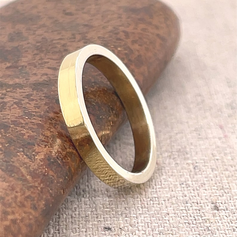 Solid Gold Flat Wedding Band, 3mm wide, classic wedding ring, available in: 10k, 14k, 18k, 22k, unisex, minimilist image 1