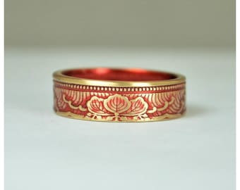 Japanese Coin Ring, Red Ring, Wave Ring, Japanese Art, Brass Ring, Red band. unique ring, bohemian ring, Art nouveau, 21st anniversary