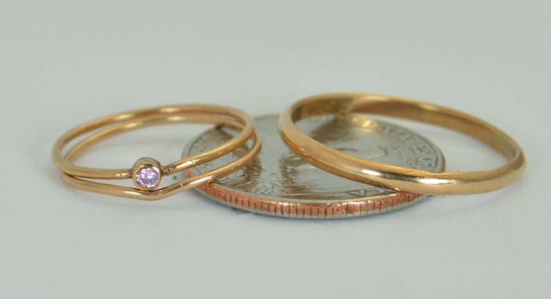 Tiny Pink Tourmaline Ring Set, Solid 14k Rose Gold Wedding Set, Stacking Ring, 14k Gold Tourmaline Ring, October Birthstone, Bridal Set image 4