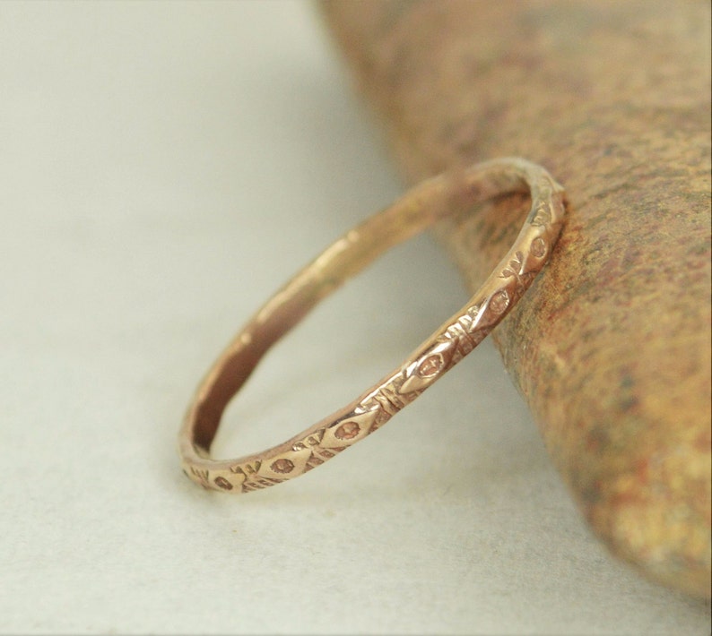 14k Rose Gold Bohemian Ring Rustic Wedding Ring Heirloom image 1