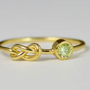 14k Gold Peridot Infinity Ring, 14k Gold Ring, Stackable Rings, Mother's Ring, August Birthstone Ring, Gold Infinity Ring, Gold Knot Ring image 1