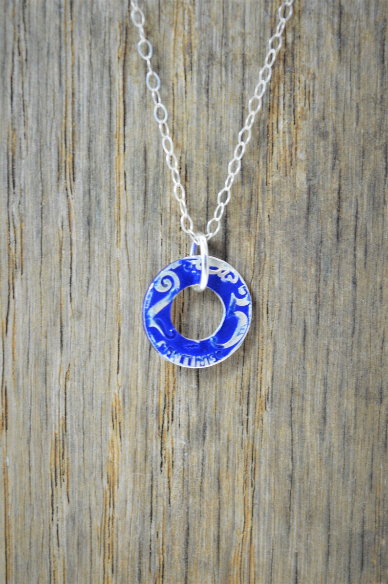 Moroccan Coin Necklace, Blue Coin Necklace, Coin Art, Morocco, Silver Coin, Moroccan Art, Boho Necklace, Two-Sided, Coin Charm, Charm image 2