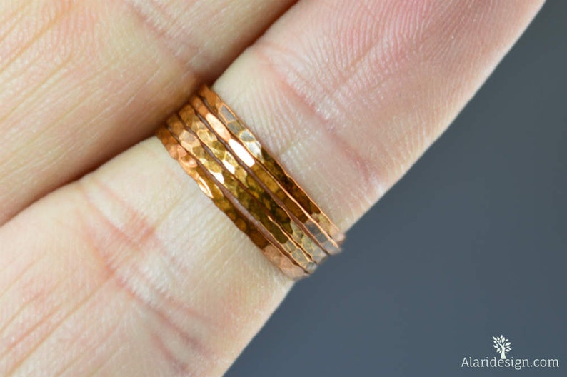 Super Thin Golden Copper Stackable Rings, Copper Ring, Skinny Ring, Copper Band, Gold Copper Ring, Hammered Ring, Arthritis Ring, Alari image 2