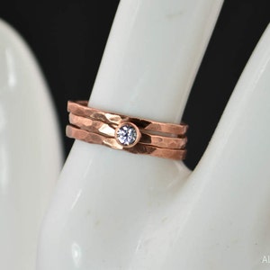 Copper CZ Diamond Ring,Classic Size, Stackable Rings, Mothers Ring, Aprils Birthstone, Copper Jewelry, CZ Diamond Ring, Pure Copper Ring image 2