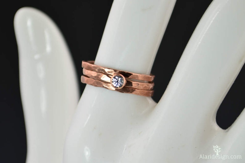 Copper CZ Diamond Ring,Classic Size, Stackable Rings, Mothers Ring, Aprils Birthstone, Copper Jewelry, CZ Diamond Ring, Pure Copper Ring image 2