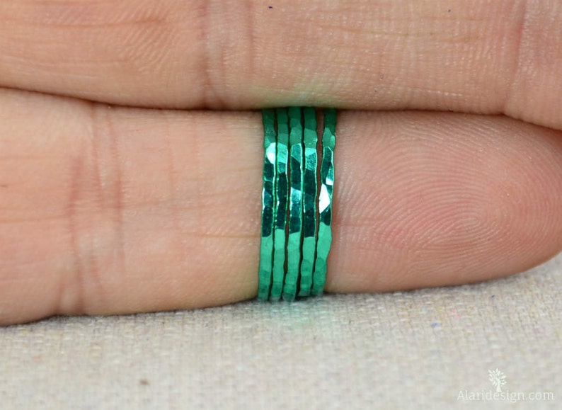 Super Thin Emerald Silver Stackable Rings,Green Ring, Stack Rings, Green Stacking Rings, Green Jewelry, Thin emerald Ring, Emerald Jewelry image 4