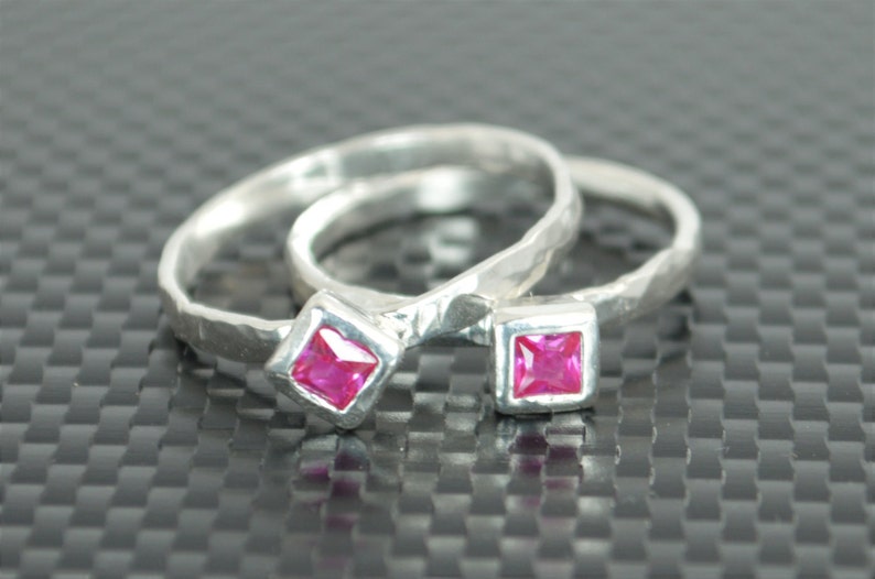 Square Ruby Ring, Ruby Solitaire, Ruby Silver Ring, July Birthstone Ring, Square Stone Mothers Ring, Silver Band, Square Stone Ring image 3