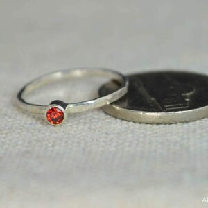 Classic Sterling Silver Garnet Ring, 3mm Silver Solitaire, Red Ring, Silver Jewelry, January Birthstone, Mothers Ring, Silver Band image 3