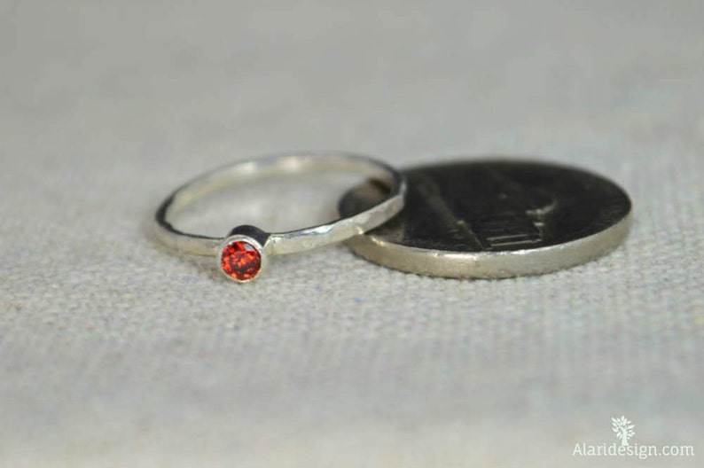 Classic Sterling Silver Garnet Ring, 3mm Silver Solitaire, Red Ring, Silver Jewelry, January Birthstone, Mothers Ring, Silver Band image 3