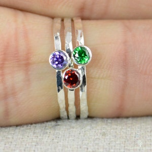 Stackable Birthstone Rings, Stackable Gemstone Rings, Birthstone Rings, Thin Silver Stackable Rings, Gemstone Rings, Birthstone Jewelry image 2