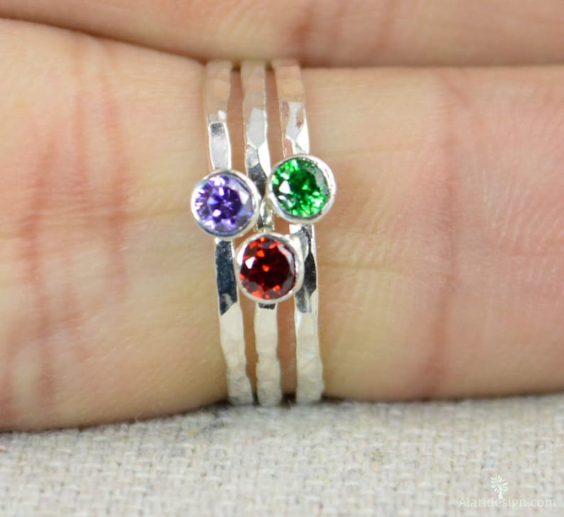 Stackable Birthstone Rings, Stackable Gemstone Rings, Birthstone Rings, Thin Silver Stackable Rings, Gemstone Rings, Birthstone Jewelry image 2