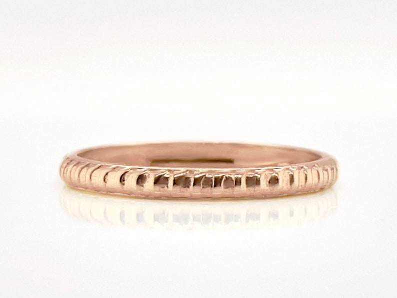 Rose Gold Coin Edge Ring, 2.5mm Solid Rose Gold Bohemian, Rustic Wedding Ring, Choose 10k, 14k, or 18k Solid Gold Rings, Boho Ring image 3